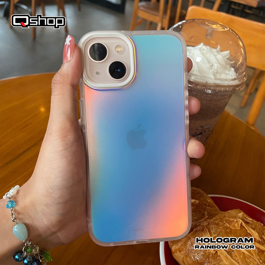 Case Hologram Pelangi Iphone 15 14 XR X XS 13 11 12 Casing Rainbow Aurora Softcase Cantik Terbaru