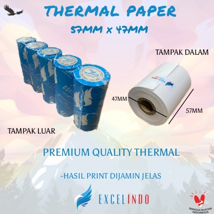 

Kertas Thermal Excelindo 57 x 47 mm / 57x47 Struk Kasir Paper Roll