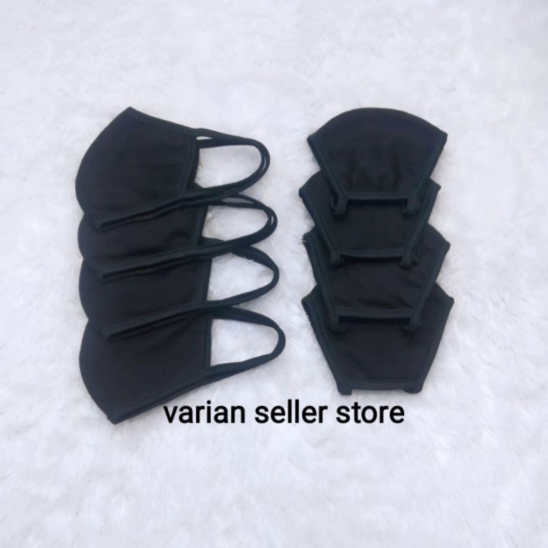 MASKER KAIN 3PLY TALI KUPING POLOS WARNA HITAM BAHAN KAIN KAOS KATUN