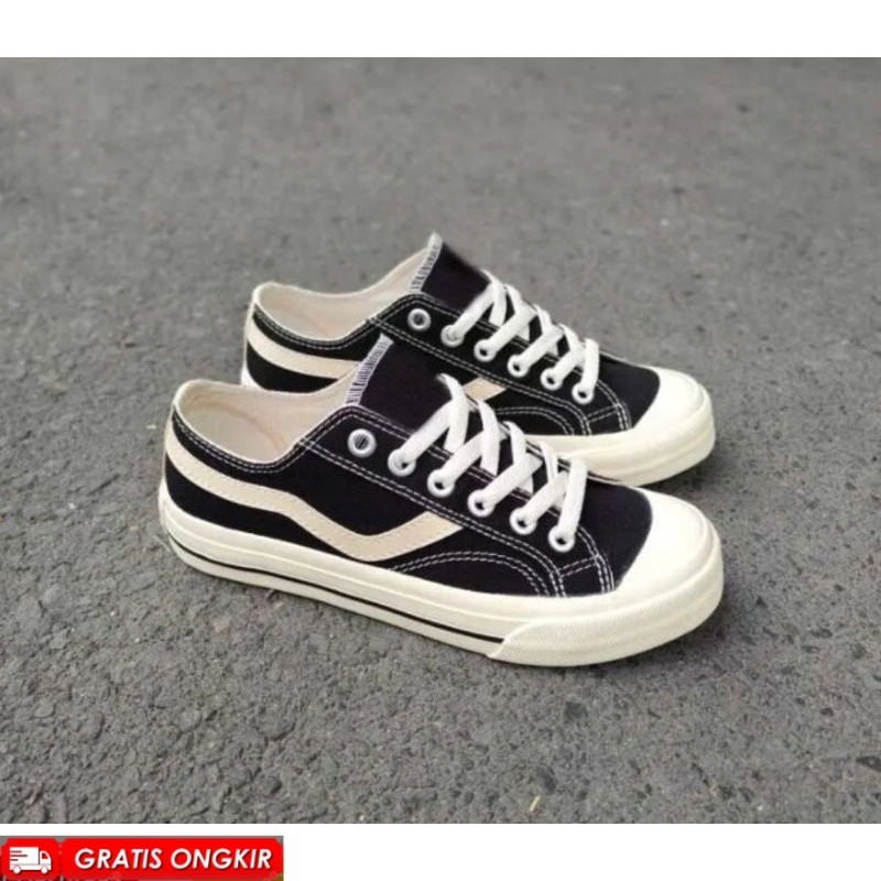 sepatu low basic VANTELA BLACK NATURAL sepatu pria sneakers cowok sekolah hitam putih kerja santai