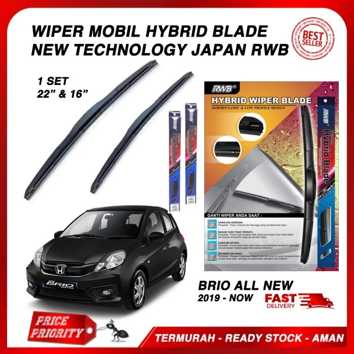 Wiper Mobil HONDA BRIO Karet Wiper Frameless Hybrid Blade Set RWB - Brio-New