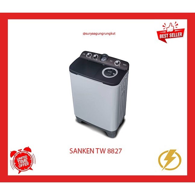 PROMO mesin cuci MESIN CUCI SANKEN 2 TABUNG 8 KG 250 WATT - TW 8827