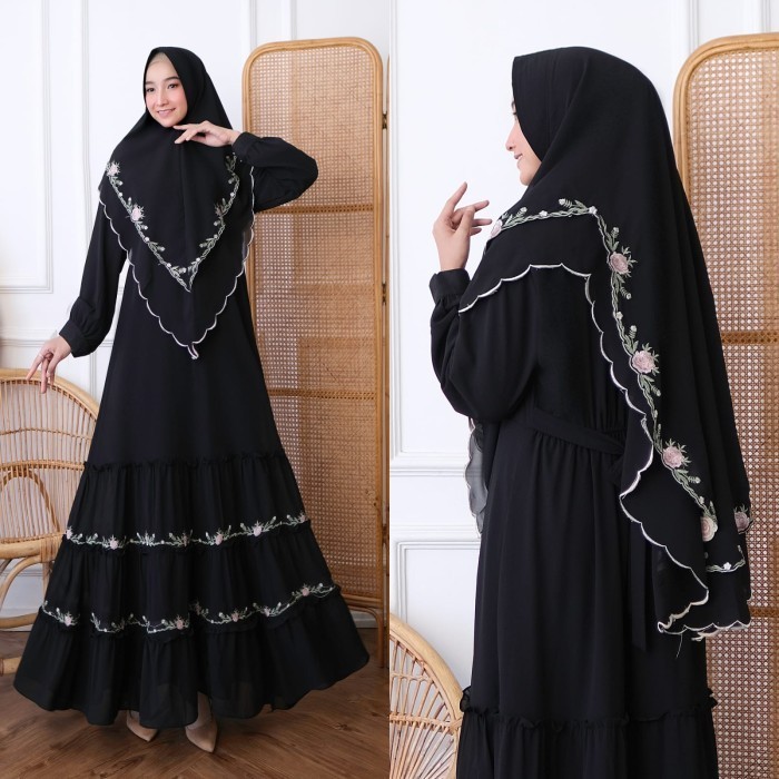 baju butik almeera syari hitam busana muslim gamis pesta mewah