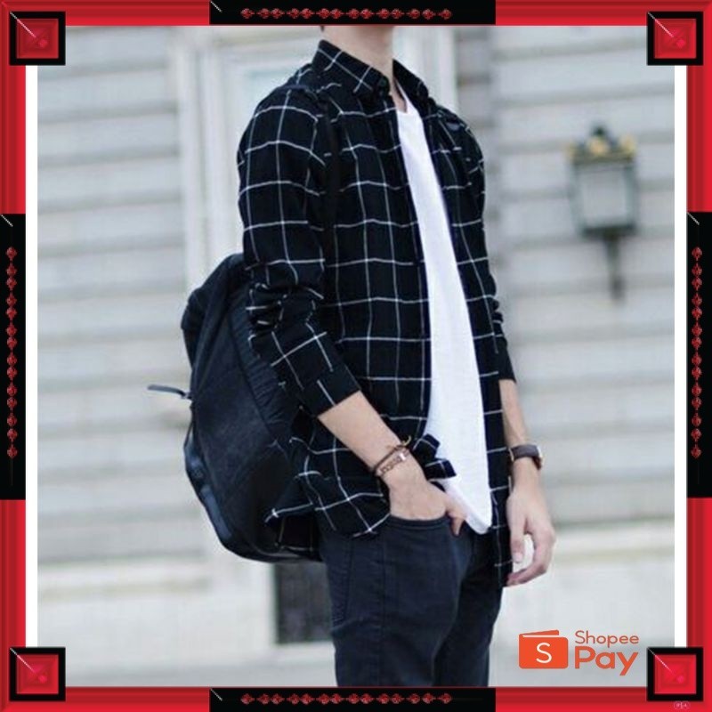 KAIN ADEM LEMBUT HALUS TEBAL / kemeja flanel import pria premium lengan panjang motif kotak