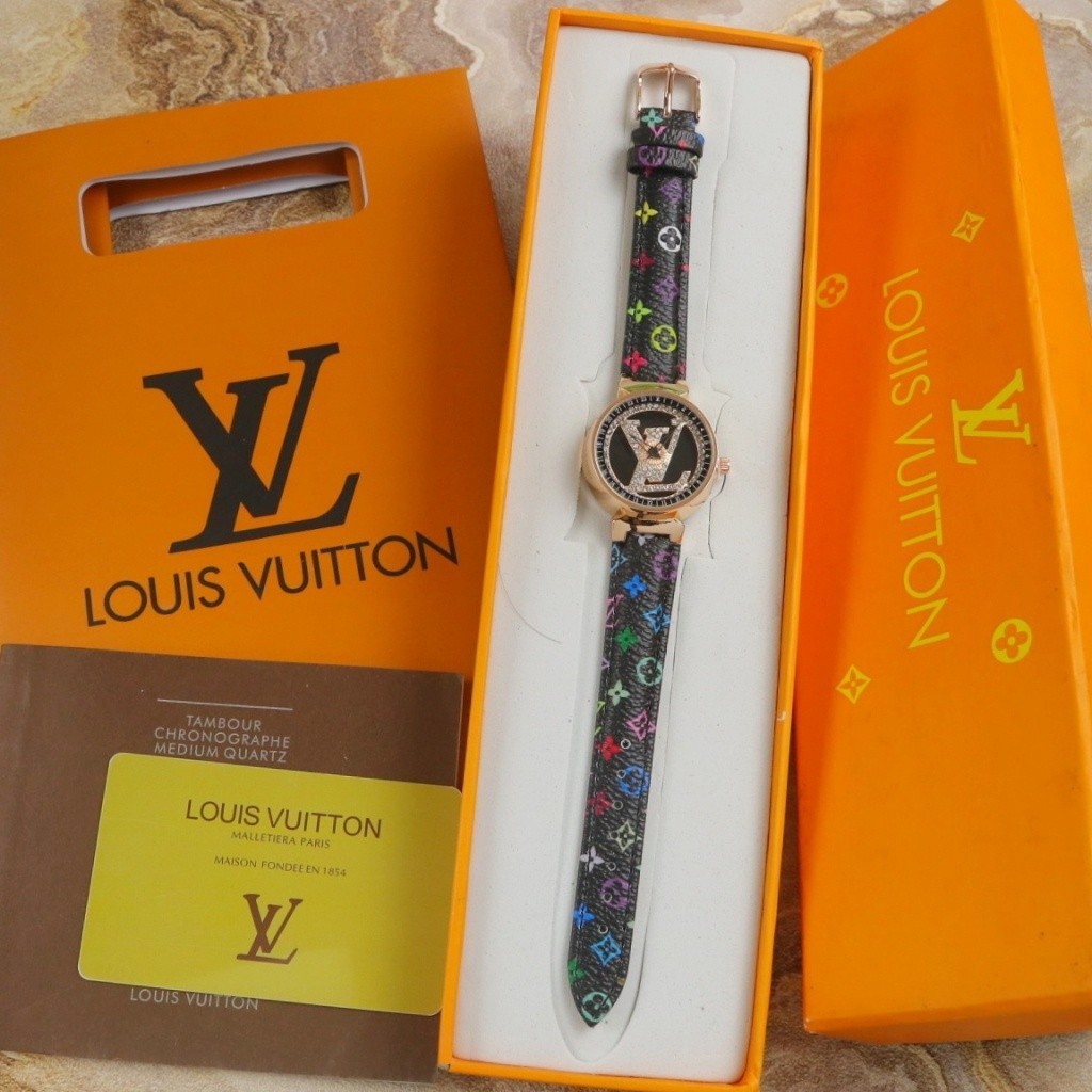 Jam Tangan Wanita LV677 Strap Kulit Case Putar Free Box & Baterai ( Bisa COD )