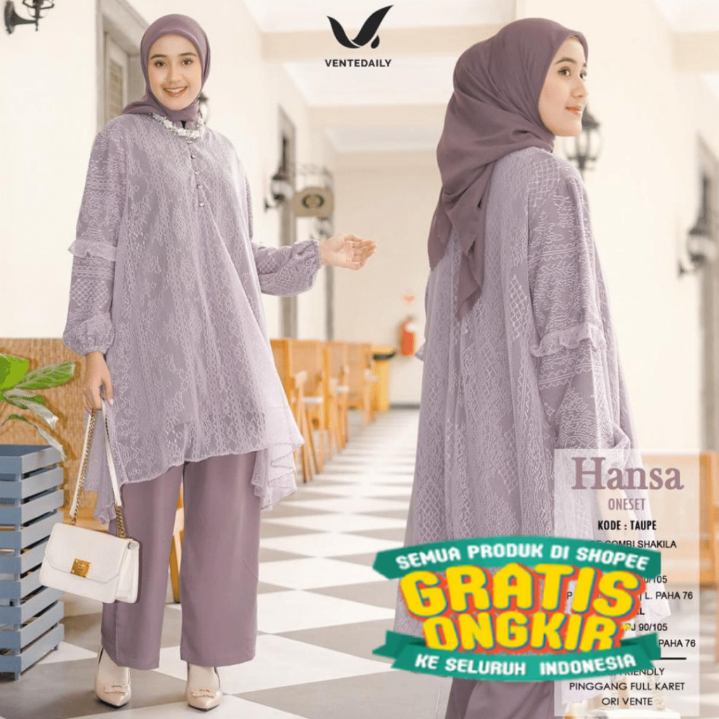 Vente Daily Setelan One Set Wanita Jumbo Kekinian Ootd Outfit Kondangan Ld 120 Hansa/ Menyala