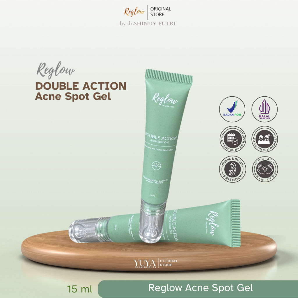 Reglow Double Action Acne Spot Gel Obat Jerawat | Vitamin E | Original by dr.Shindy Perawatan Kulit 15 ml