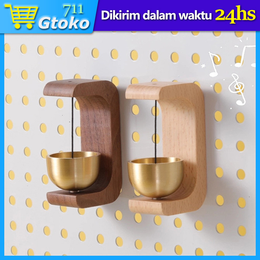 Bel Lonceng Pintu Rumah Toko Bel Pintu Kayu Walnut Lonceng Angin Kuningan Dekorasi