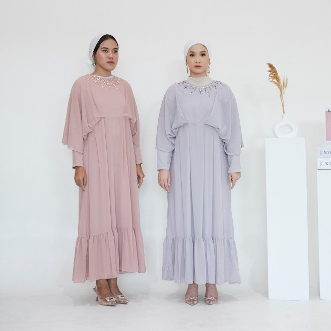 Anya Dress - Kaftan Bahan Chiffon With Furing - Gamis Lebaran Kaftan Kondangan