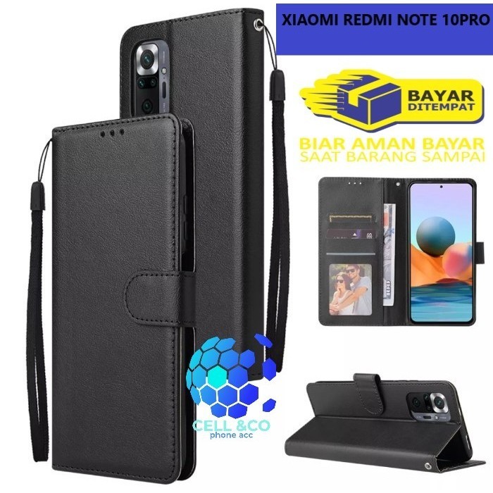 BEST Flip Cover XIAOMI REDMI NOTE 10 PRO Leather Wallet Casing hp Flip Case - Hitam