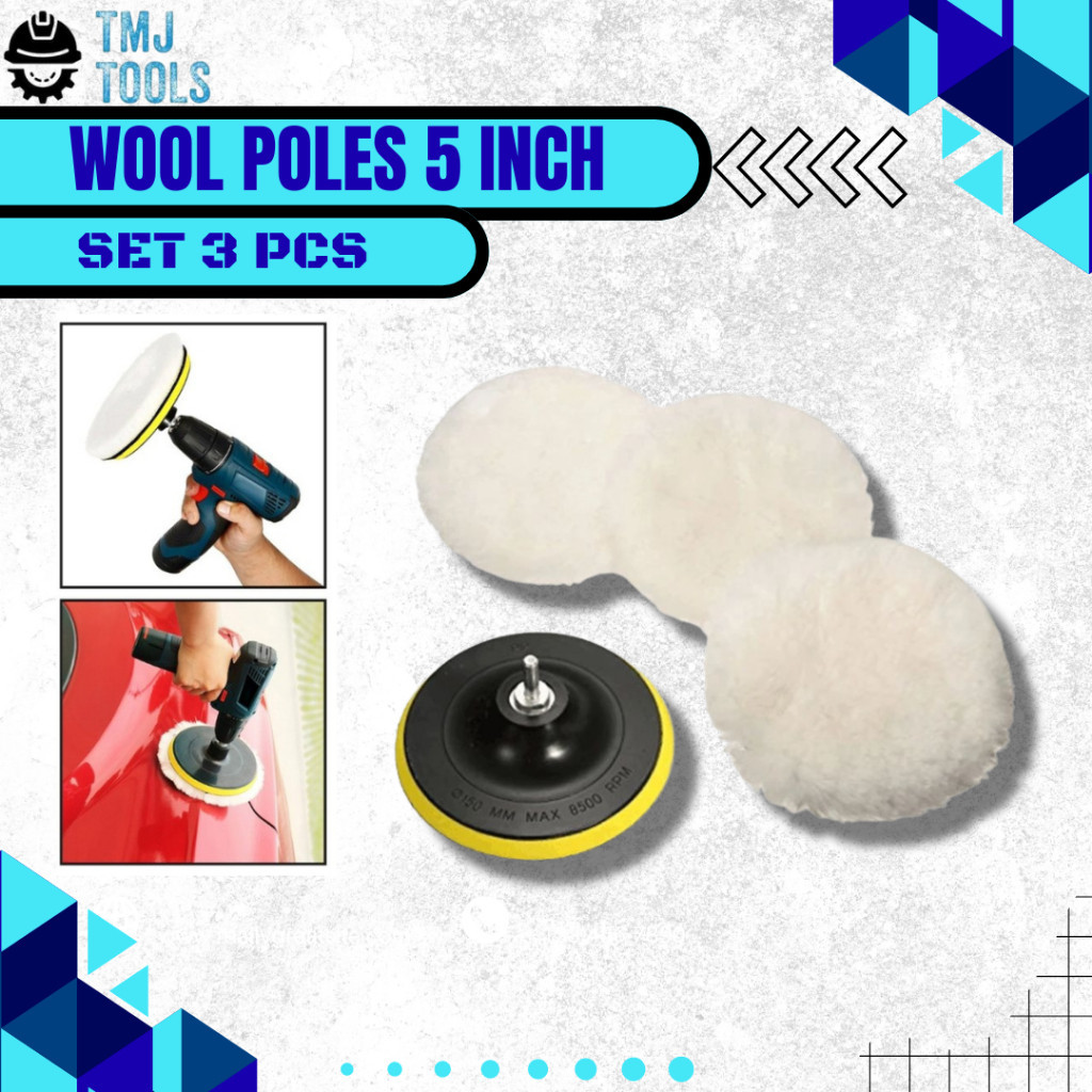 Wool Poles Velcro 5 Inch SET 5 pcs Mobil Motor Foam Pad Velcro Kain Wol Polish Wax Woll Spon Busa Me