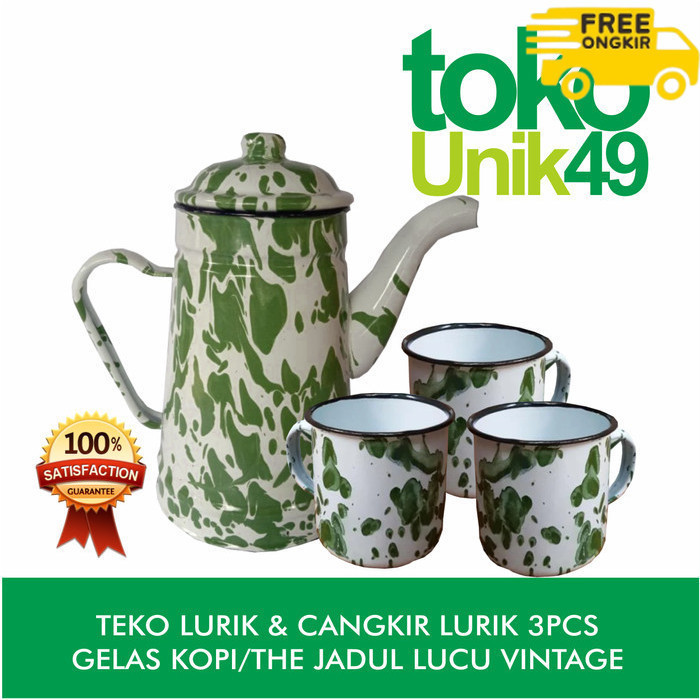 ✨LARIS✨ -TEKO LURIK & CANGKIR LURIK 3PCS GELAS KOPI/TEH JADUL LUCU VINTAGE