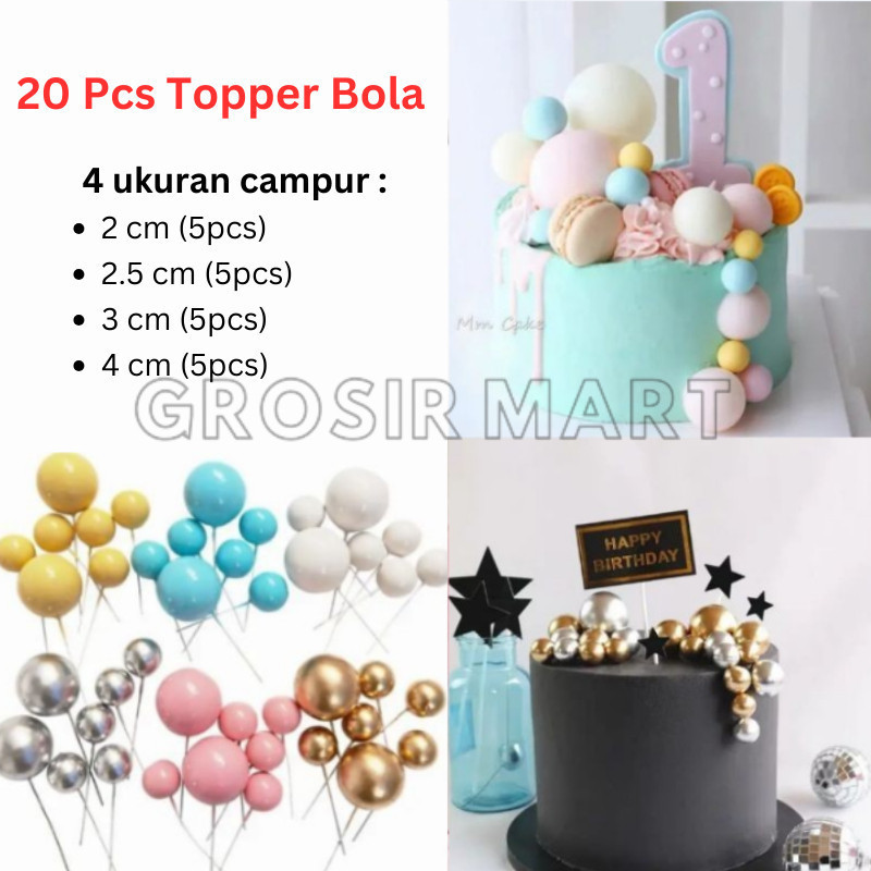 

20Pcs Topper Bola Kue Ulang Tahun Ultah Hiasan Kue Bentuk Bola Bulat Tusuk Cake Topper Ball Hiasan Bola Metalik Doff / Hiasan Kue Tart Bola Emas