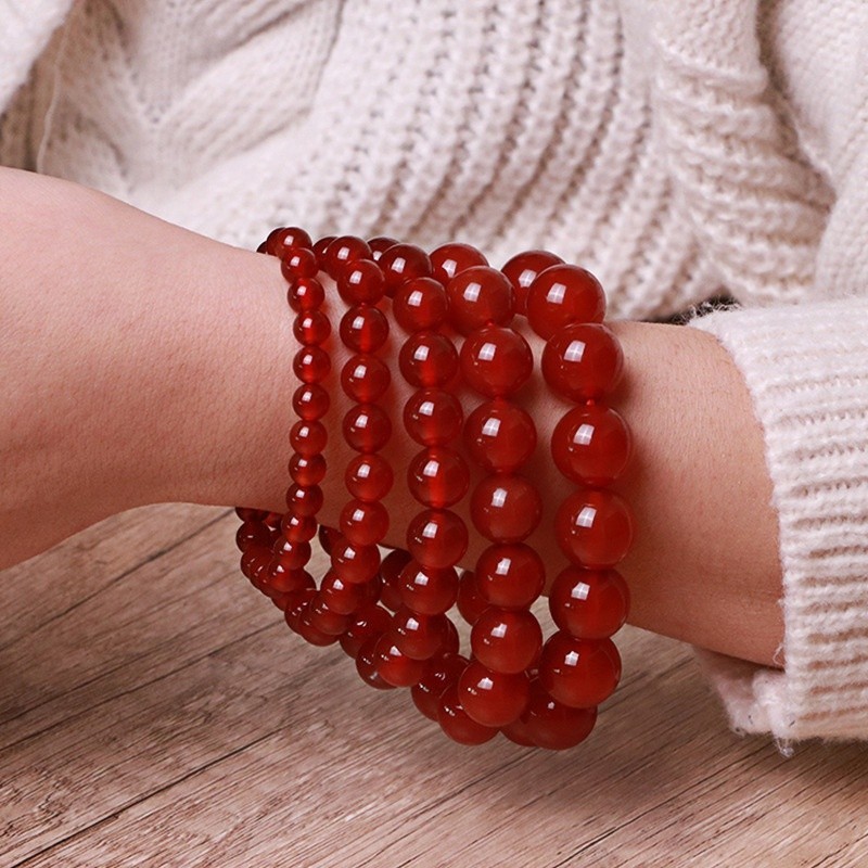 Gelang Tangan Batu Kristal Agate Carnelian Merah Natural Untuk Wanita