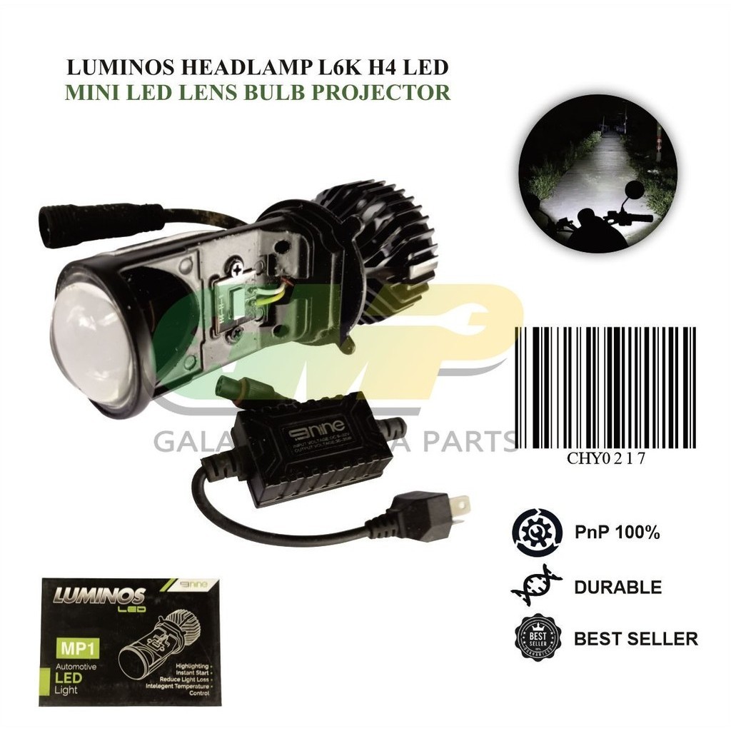 LUMINOS HEADLAMP L6K H4 MINI LED LENS BULB PROJECTOR TERANG 6000k