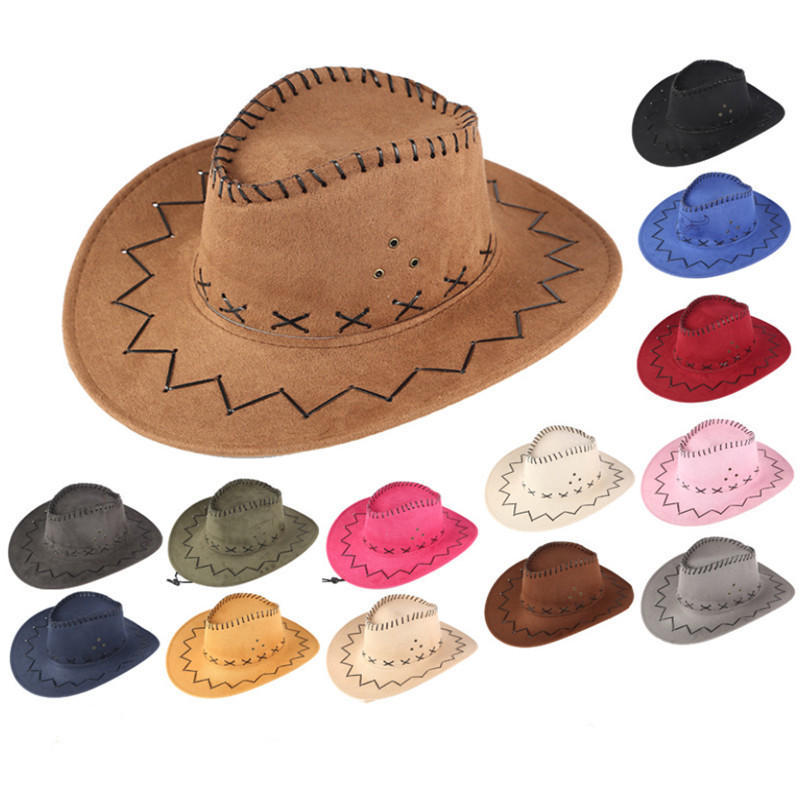 Cowboy hat imitation suede western cowboy hat men's rider hat fedora hat Panama rope accessories hoe