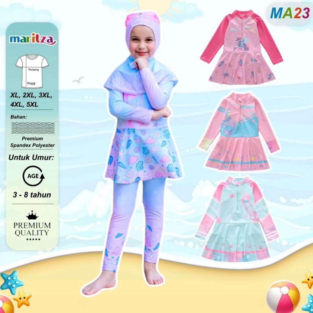 EH39AD MA23 Baju Renang Anak Perempuan Hijab Muslimah Jilbab