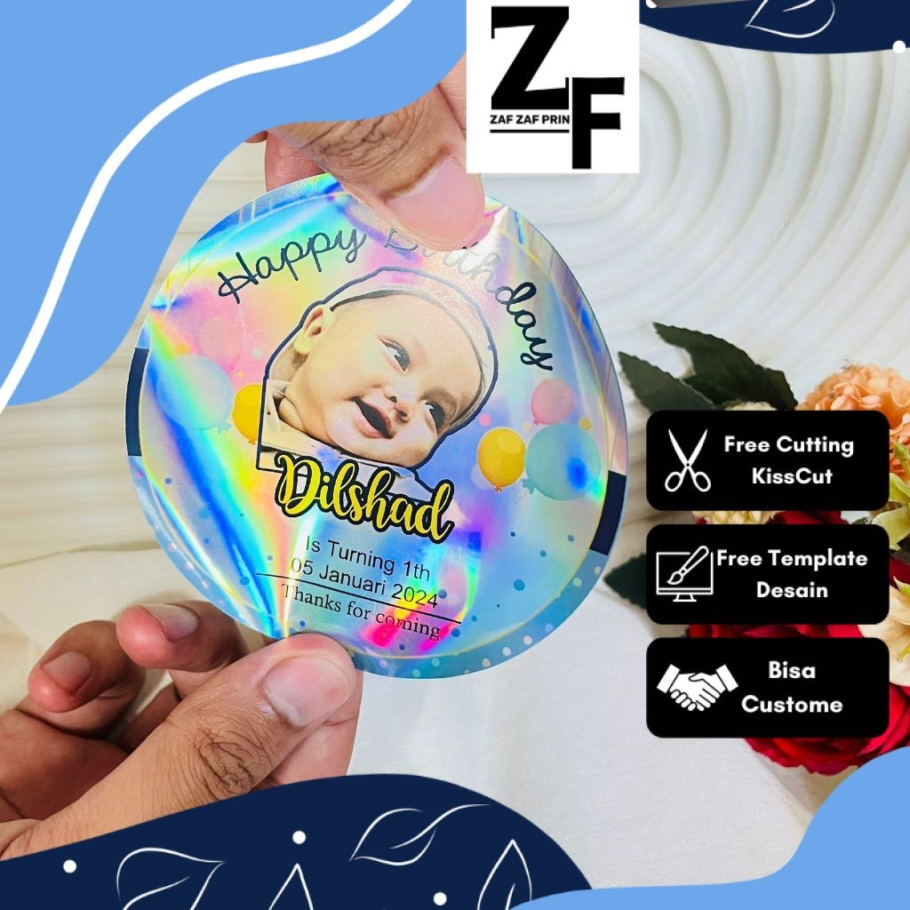 

ZAF 5-8 Stiker Hologram Ulang Tahun Anak Sticker Label Undangan Happy Birthday Uk.Sedang