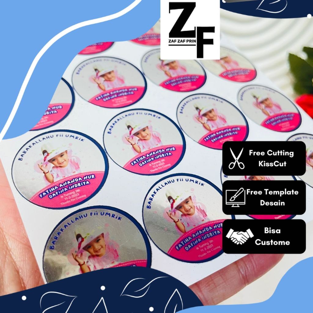 

ZAF 2-4 Sticker Gold/Silver Ulang Tahun Label Undangan Happy Birthday Uk.Kecil Free Design