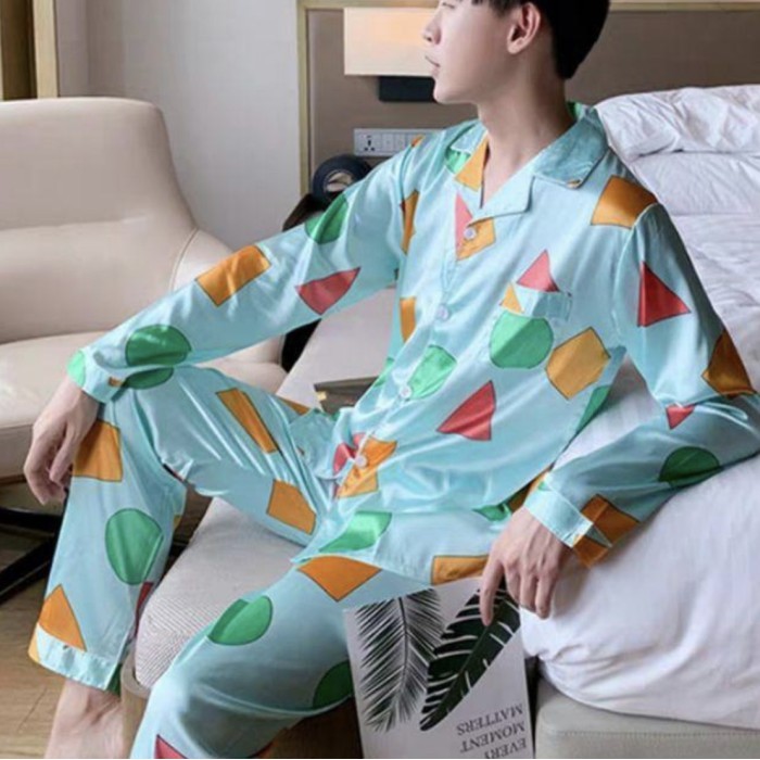 best -BAJU TIDUR COWOK SATIN IMPORT PIYAMA PRIA SET CELANA LENGAN PANJANG - 1, L