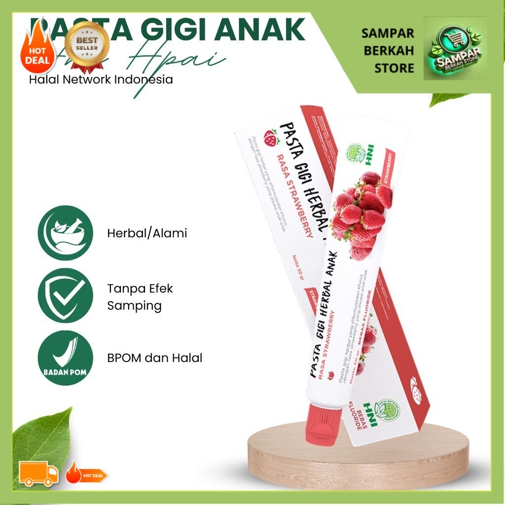 Produk Halal; PASTA GIGI HERBAL ANAK RASA STROBERI - HNI HPAI BPOM #HNIhalamart