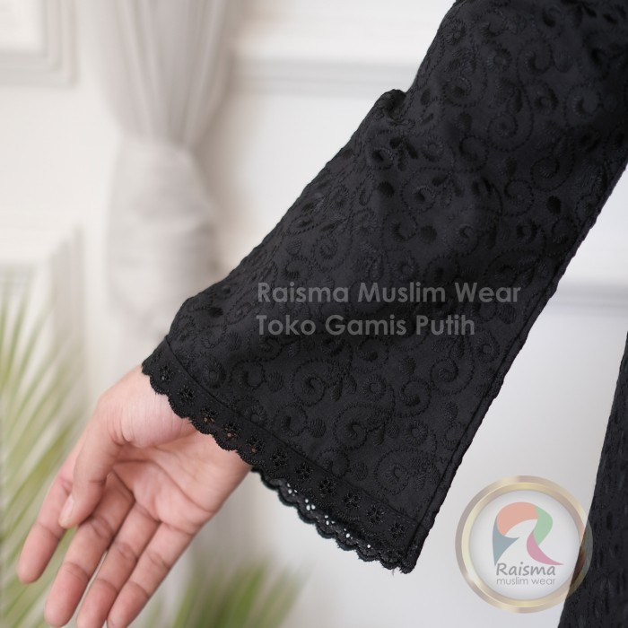 Gamis Hitam Katun Jepang Motif Timbul Cantik Dan Nyaman - Polkadot, XXL