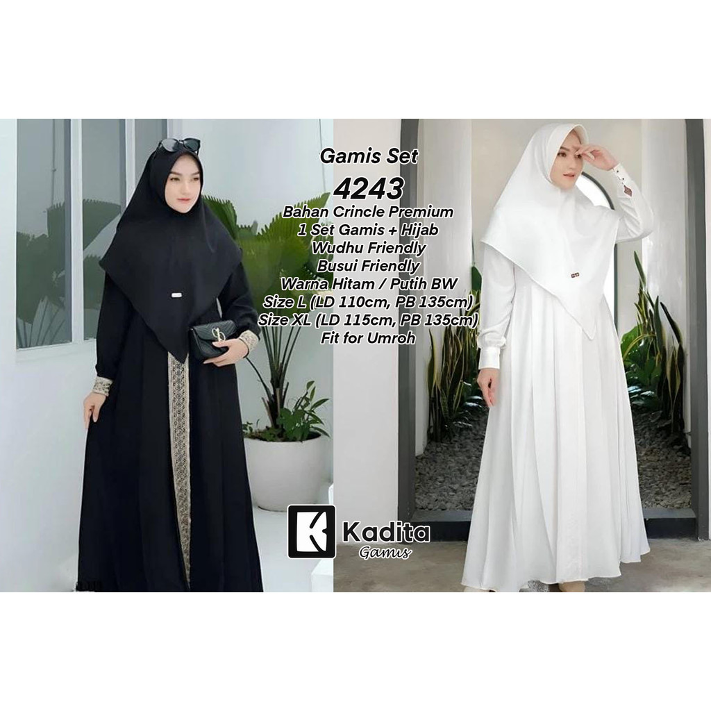 Gamis Umroh Set Jilbab Hijab Wanita Premium Hitam Putih Syari Set Muslimah Jumbo Bahan Nyaman Adem