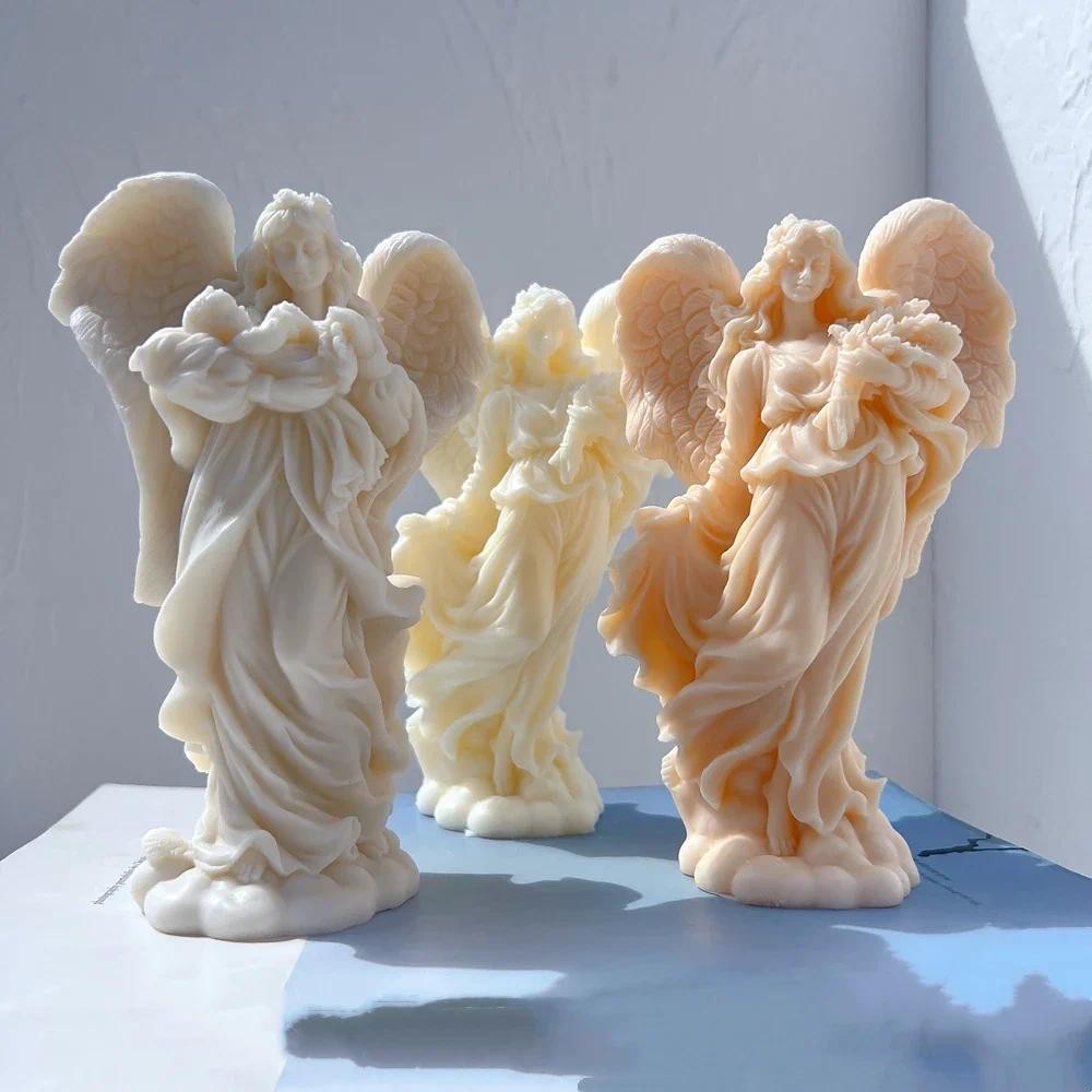

Two Designs Angel Figurine Silicone Mold Art Sculpture Soy Wax Candle Mould Praying Peace Angel Statue Gardening Crafts