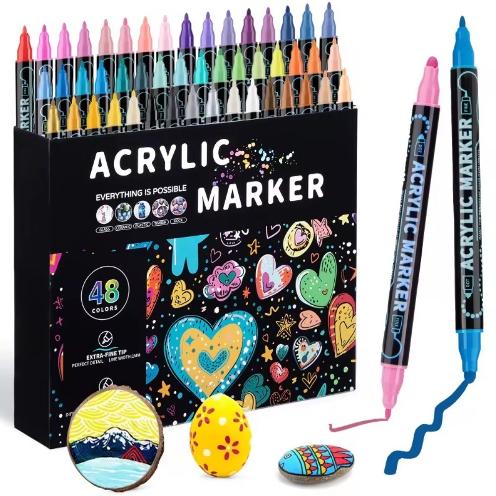 

12-72 Colors Acrylic Gouache Paint Pens Brush Drawing Markers Set for Professional Artists Kids Graffiti Dual Tip Fabric Markers