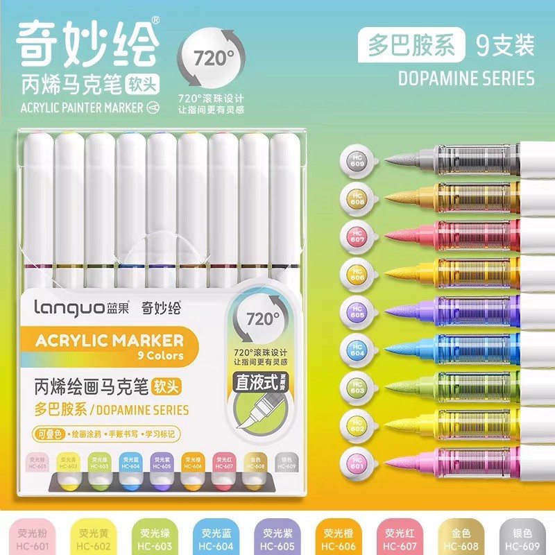 

126/9 Colors Direct Liquid Acrylic Paint Marker Pen Brush Marker DIY Painting Drawing for Glass School Art Supplies Stationery