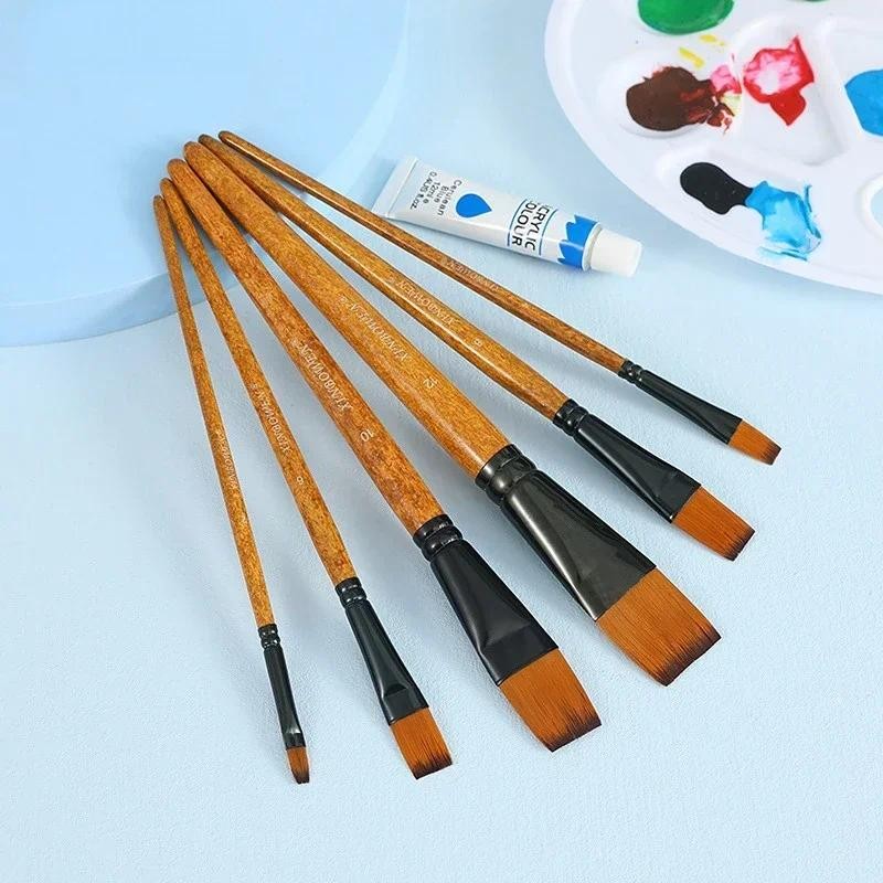 

Wood Grain Professional Nylon Paint Brush Oil Watercolor Calligraphy Brush For Gouache Acrylic Paintbrush Art Painting Supplies