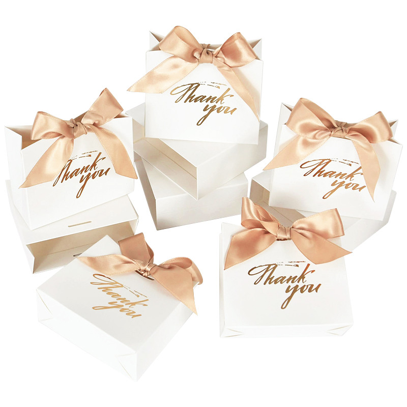 

5/10Pcs Pink White Thank You Gift Bags Candy Cookie Treat Boxes with Ribbon for Thanksgiving Wedding Birthday Party Gift Packing
