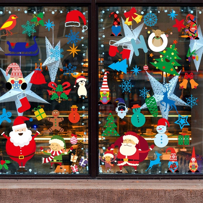 

4 Lembar label Jendela Desain Santa Claus Bahan PVC Anti Air