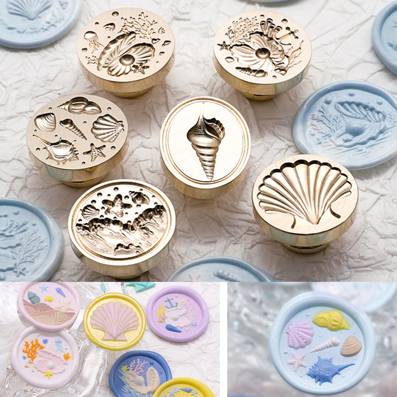 

25MM Wax Seal Stamp Starfish Ocean Shell Beach Pearl Copper Head Scrapbooking Cards Envelopes Wedding Invitations Christmas