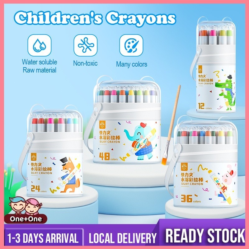 

【Ready stock】Washable Silky Crayon 24 / 36 / 48 Warna Colorful Bucket Krayon Mewarnai Alat Warna Set Anak Wipe and Clean