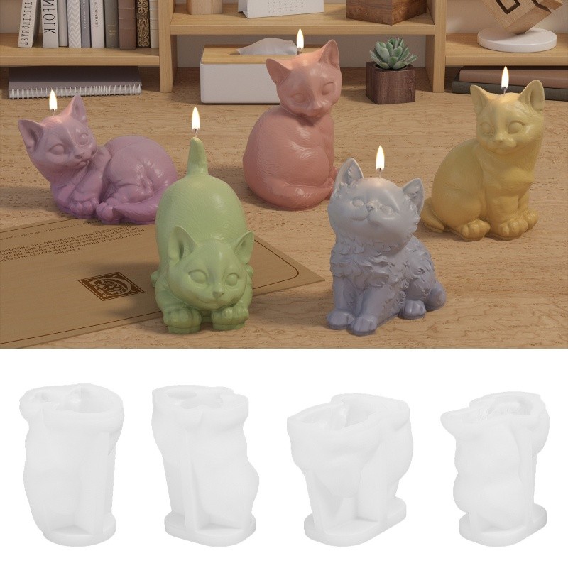 

DIY Aromatherapy Gypsum Dropping Gel Table Cute Cat Candle Silicone Mold
