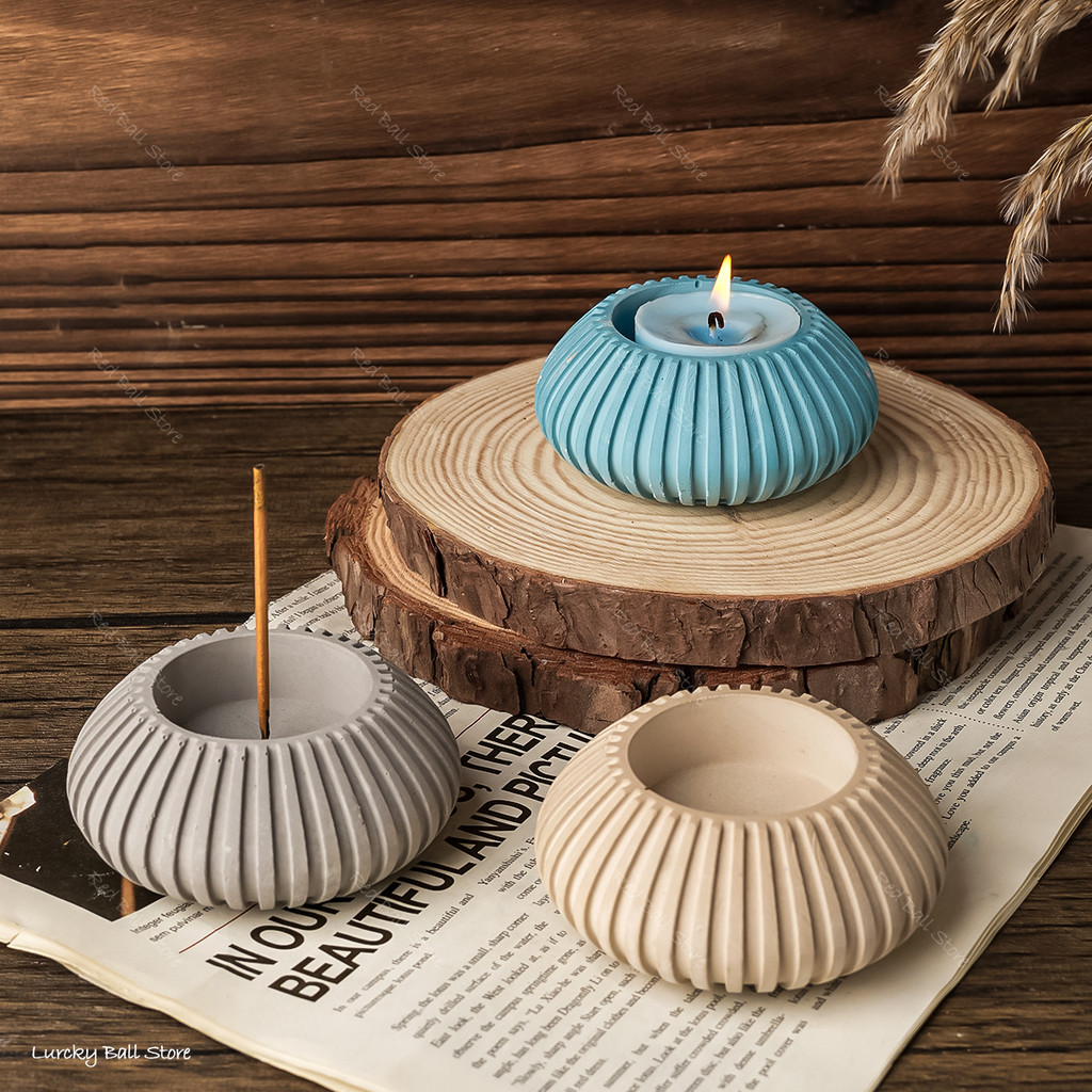 

Minimalist Thread Incense Holder Silicone Mold DIY Round Striped Candle Jar Casting Tools Storage Box Mould Plaster Resin Molds