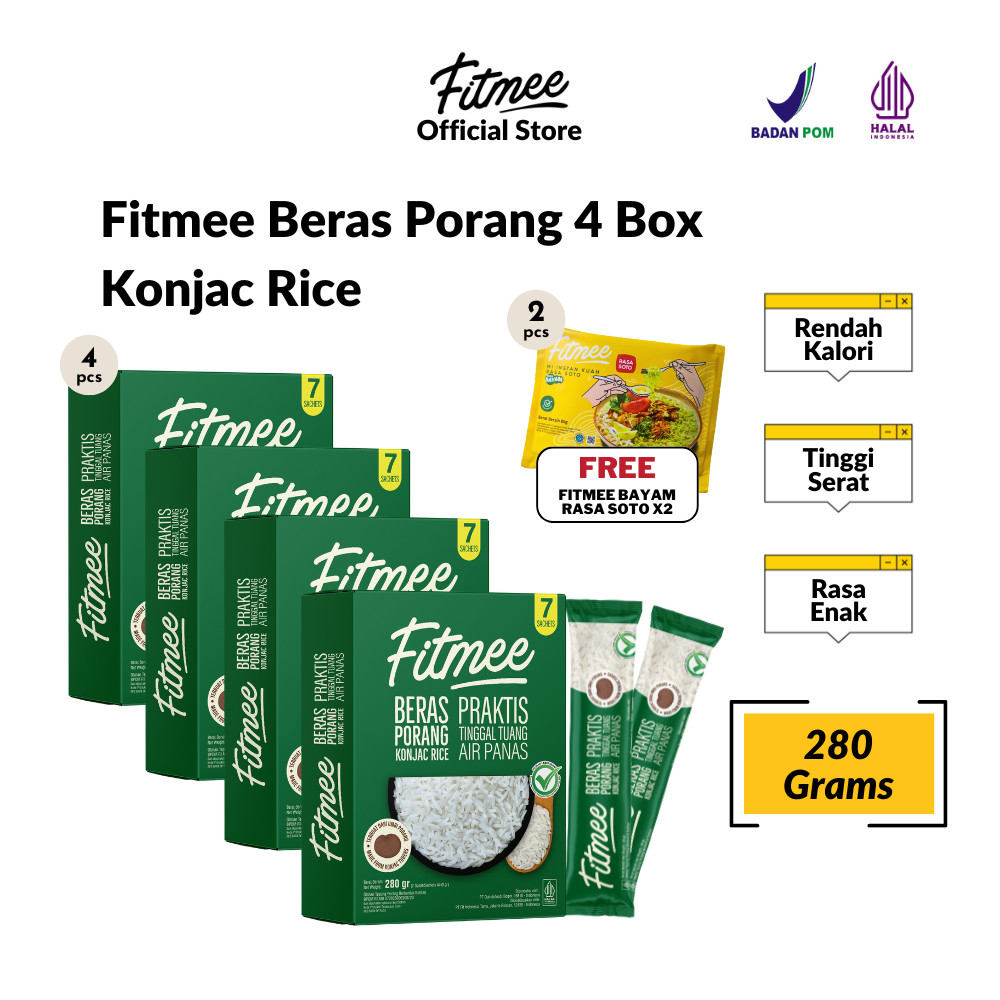 

Fitmee Beras Porang 280 gr 4 Box Konjac Rice FREE 2 Fitmee Mie Bayam Soto 80 Gr