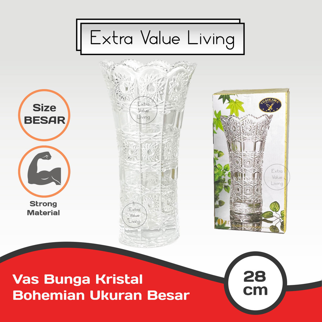 Ketubruk_ Vas Kristal Estetik Vas Bunga Kaca 30 Cm Bohemia Vas Bunga Kristal Besar Czech Design