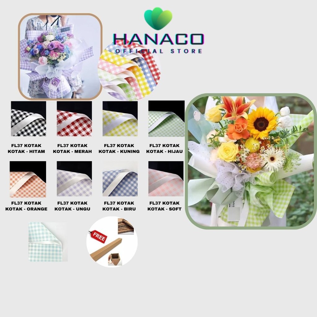 

HANACO - FL37 KOTAK KOTAK Kertas Bunga Paper Buket Motif Summer Plaid Kotak Kado Florist Cellophane