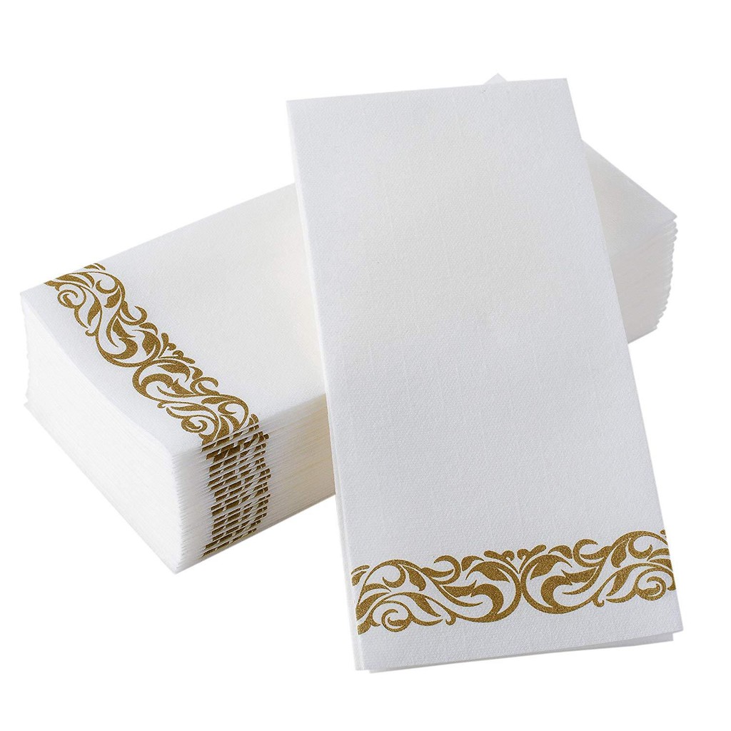 

50PCS Paper Disposable Napkins 30*40cm Soft Golden Print Decorative Napkin for Dinner Anniversary Wedding Home Hotel Table Decor
