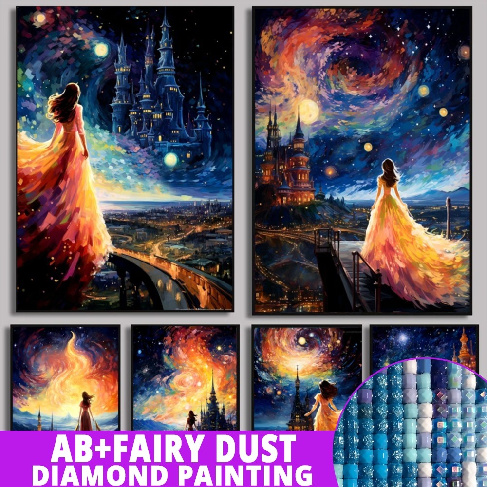 

Fairy Dust AB Full Diamond Painting Abstract City Landscape Embroidery Starry Sky And Woman Mosaic Rhinestone Kit Handmade Gift