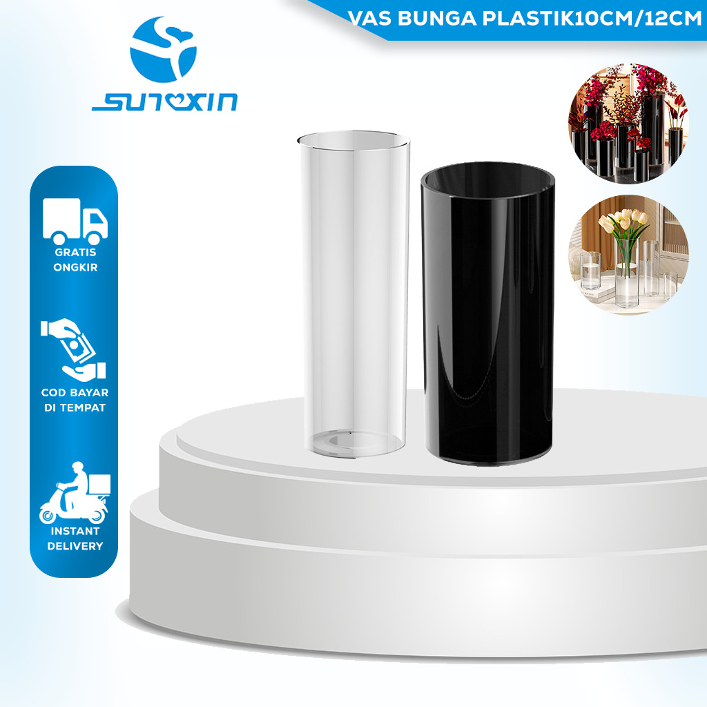 SUNXIN VAS BUNGA PLASTIK BENING Diameter 10CM/12CM E05/ VAS PLASTIK TINGGI BAMBU / VAS BAMBOO / VAS 