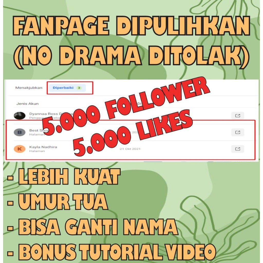 Fanpage 5000 Follower / Fanpages / FP Dipulihkan Untuk Akun FB/Facebook Ads (Anti Drama Ditolak) Bus