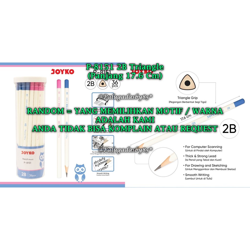 

(1 Tube Isi 36 Pcs) GROSIR Pensil Tabung JOYKO P-8151 2B / Pencil Pensil Joyko P-8151 (1 Tube/36)