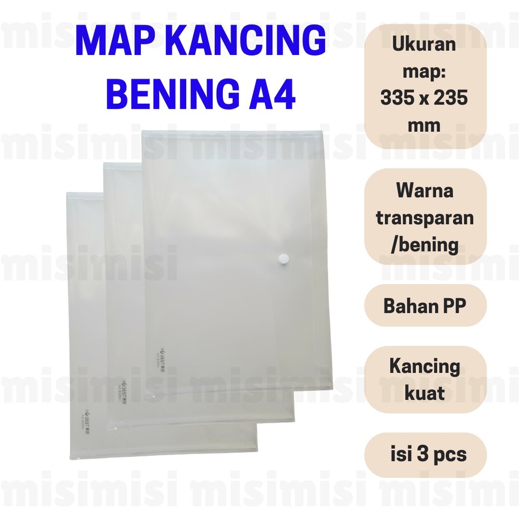 Map Bening/Transparan Kancing A4 isi 3 pcs