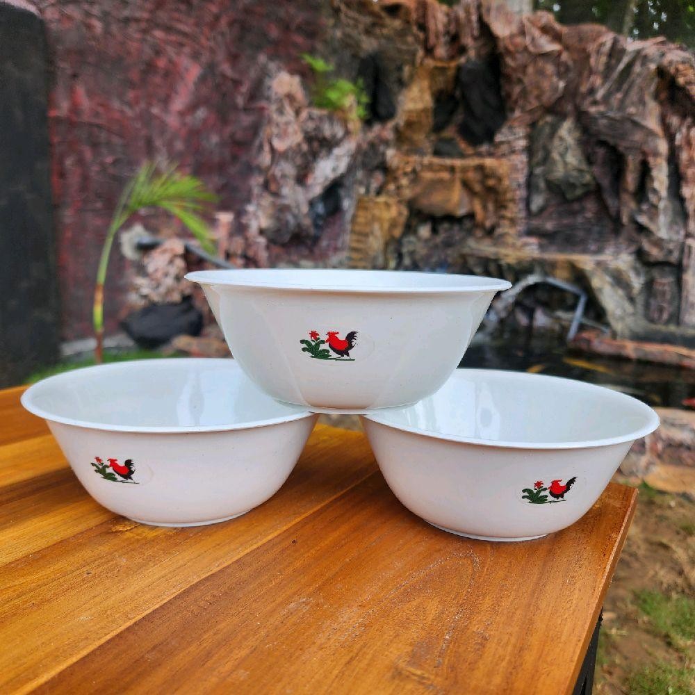 (12 PCS) MANGKOK PLASTIK AYAM JAGO 1 LUSIN WARNA PUTIH MURAH TEBAL / MANGKOK MAKAN PLASTIK LUSINAN