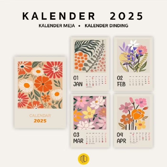 

ANDM Kalender 2025 Dinding Meja Motif Floral Vintage Aesthetic - Meja