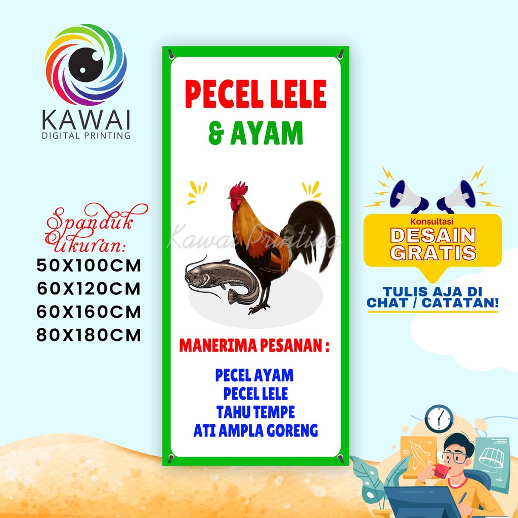 SPANDUK / BANNER Jualan Pecel Lele Dan Ayam Design Outdoor / Indoor