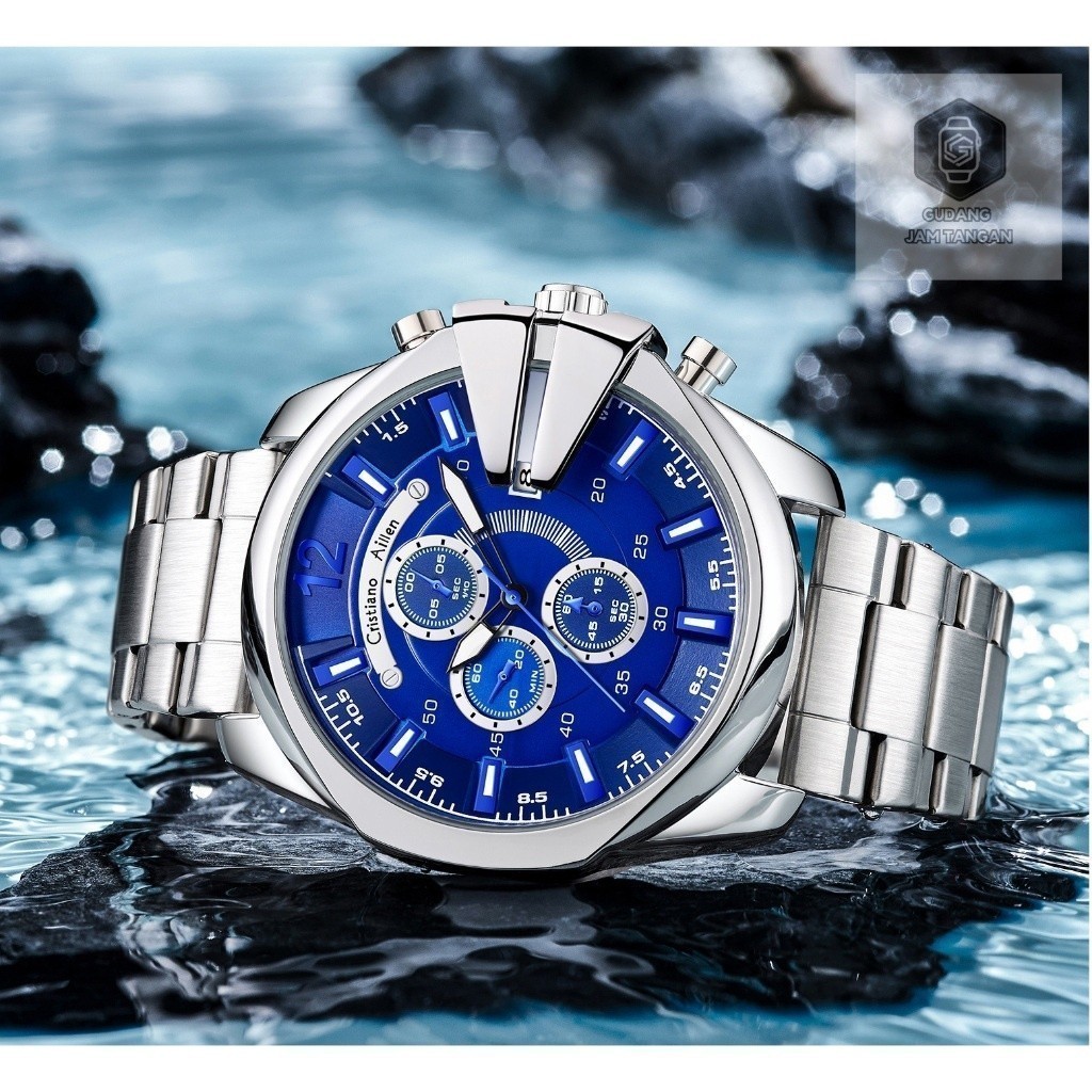Terlaris Jam Tangan Pria Cristiano Aillen CA 0832G Quartz Chronograph
